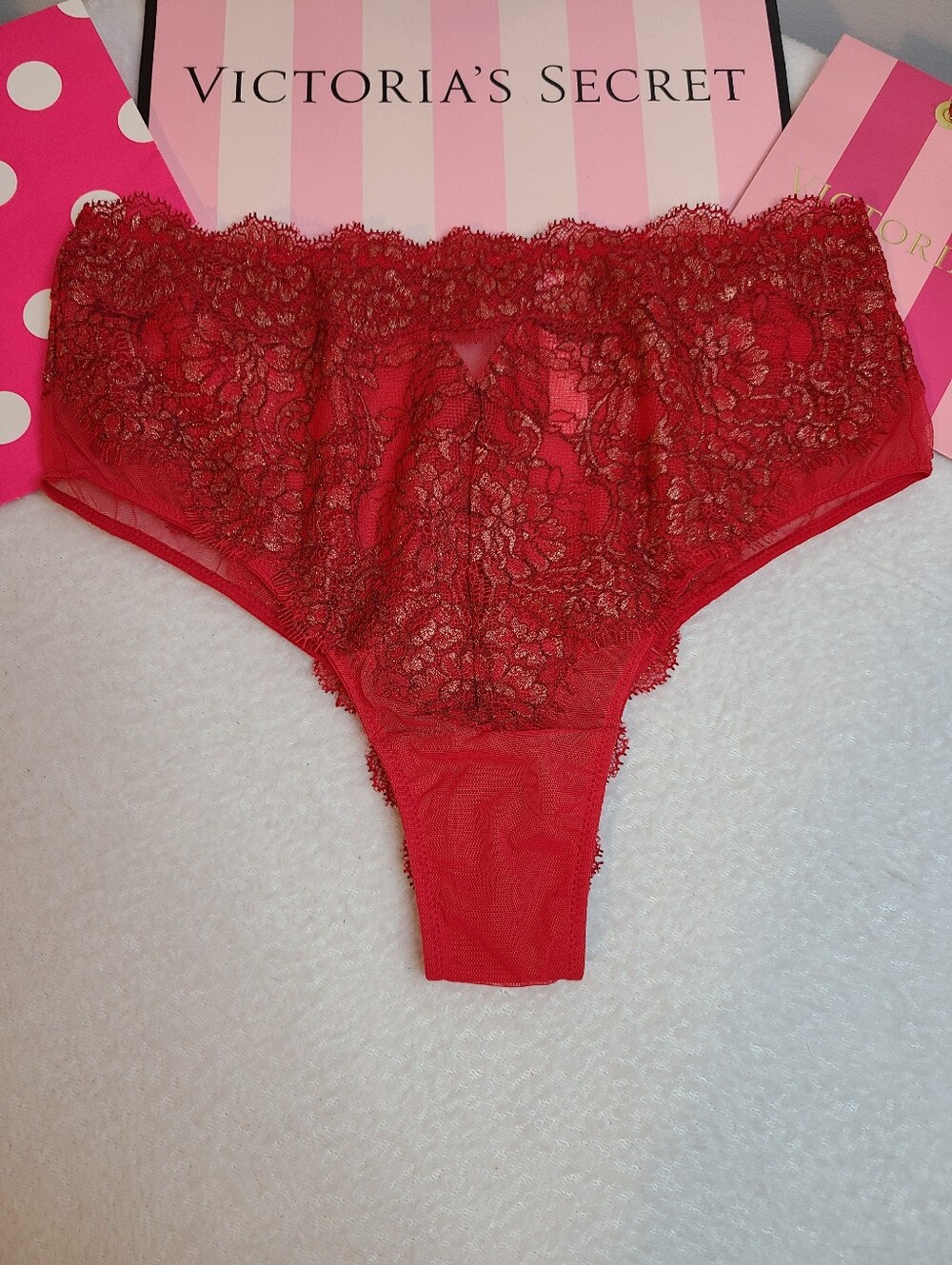 Y2K VS Dream Angels Pretty Shimmer Lace High Waist Cheeky Panty Size M